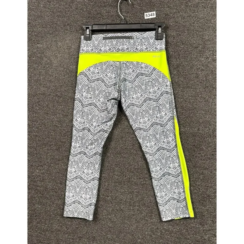 Nike Capri Pants Womens XS Gray Neon Yellow Dri-FIT Running Leggings 659993-017